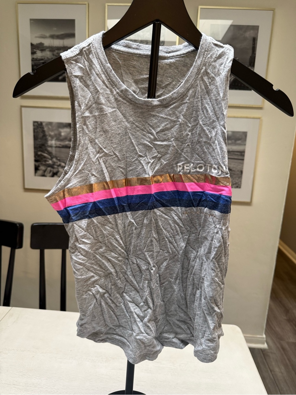 Peloton Gray Tank Top with Multicolor Stripes